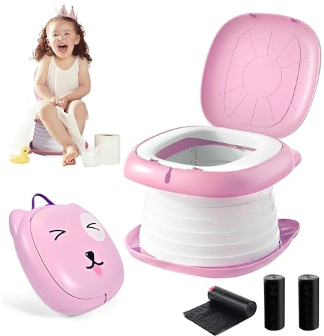 Resepotta för småbarn bärbar hopfällbar potträning toalett för pojkar flickor baby barn inomhus utomhus, rosa