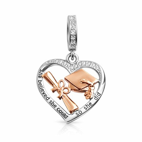 MariaFonte Colgante Charm Corazón Graduación Compatible Todas Marcas Diploma Búho Pergamino Sombrero Libro Estrella Cumpleaños Aniversario Colgantes