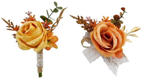 Floinla Ansteckblume und Ansteckblume Set für Hochzeit, Abschlussball, künstliche Rosenblume, Handgelenk-Ansteck-Armbänder, Heimkehr-Ansteck-Armband, Ansteckblume für Herren, Herbst, Hochzeit,