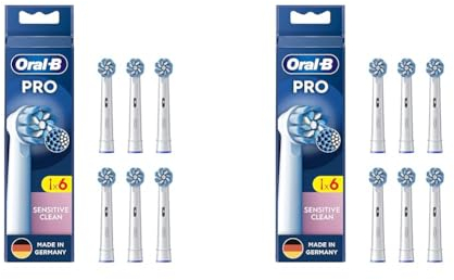 Oral-B Pro Sensitive Clean Aufsteckbürsten für elektrische Zahnbürste, 6 Stück, sanfte Zahnreinigung, innovative X-förmige Borsten, Original Oral-B Zahnbürstenaufsatz, Made in Germany (Packung mit 2)