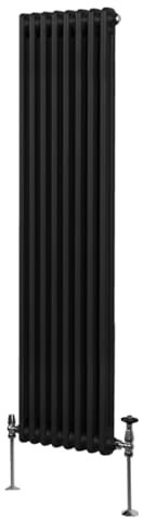 Radiatore Termosifone a 2 Colonne 1800mm x 382mm Moderno Centralizzato Nero in Acciaio Inox Verticale a Parete Cucina Soggiorno Bagno Kit di Fissaggio e Spazzola Inclusi