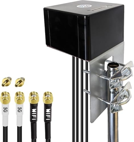 Maswell Antenna 5G, 2X2 MIMO 5G + 2X2 MIMO WiFi 6 da esterno, Antenna esterna Omni 600-8000 MHz per WiFi 6E WiFi 7 cellulare 5G 4G+ LTE-A, LMR195 equivalente SMA maschio RP-SMA