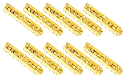 sourcing map Metal Piano Hinges 90 Degree Long Folding Hinges with Screws for Wooden Box, Cabinet Closet, 65x9mm Gold, 10 Pcs
