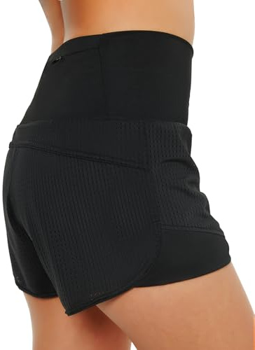 MYSSUCI Damen Badeshorts Schnell Trocknend Badehose Strand Wassersport Schwimmshorts Elastisch Hohe Taille Schwimmhose mit Taschen (Schwarz, S)