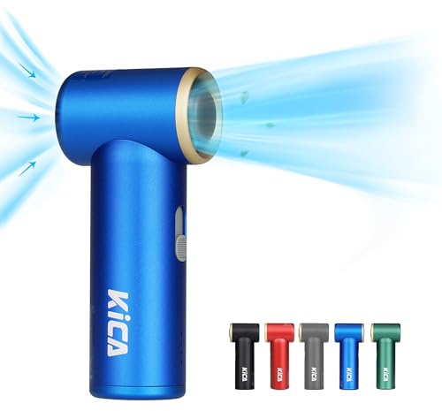 Kica JetFan - Mini ventilador de mano [máximo 14 horas de tiempo de trabajo] Ventilador personal con batería recargable USB de 3000 mAh, velocidad ajustable, para oficina, exteriores, viajes, camping