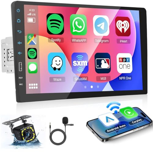 Hikity FM AM Autoradio 1 Din Wireless Carplay Android Auto, 9 Zoll Touchscreen Autoradio mit Bildschirm Bluetooth Freisprecheinrichtung, EQ, SWC, Mirror Link, Rückfahrkamera