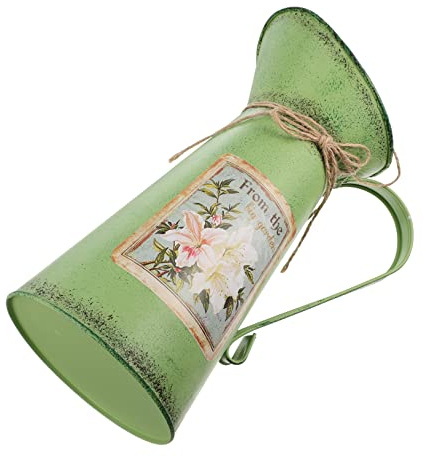 MUSISALY 1pc Tin Fountain Green Rustic Decor Decorative Vintage Milk Jug Garden Tin Bucket Antique Decor Flower Jug Vase Vases Rustic Table Centerpiece Water Pot for Plants Small Iron