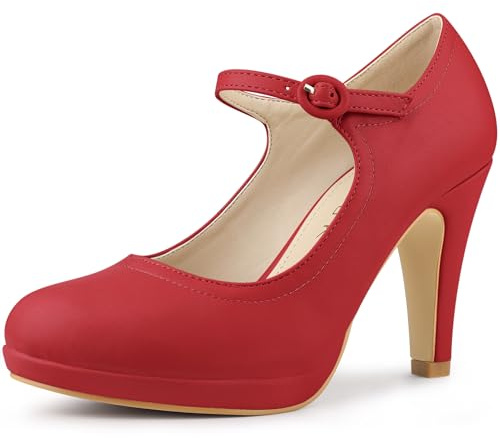 Allegra K Décolleté da donna con plateau, punta tonda, cinturino alla caviglia, tacco, Rosso, 37.5 EU