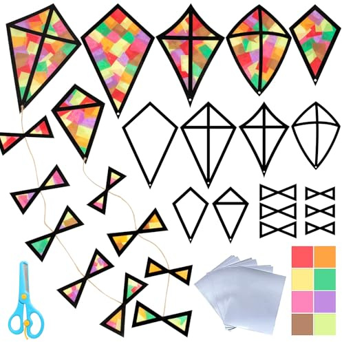 BOOMTOP 12 Drachen Fensterbilder Herbst Bastelset Vorgestanzte Drachen zum Basteln Bunte Fensteraufkleber Herbstdeko mit Buntglas-Effekt Fensterdeko Herbst Thanksgiving Kreative Geschenks