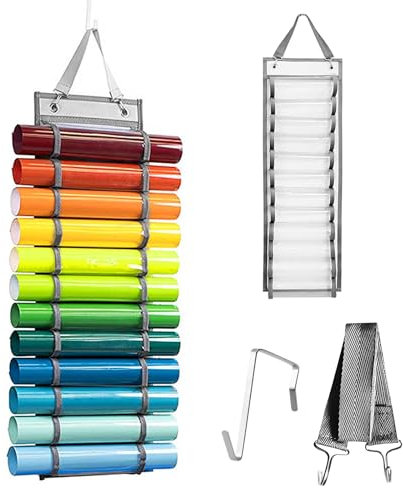 Dokeno Almacenamiento de Rollos de Vinilo, Rollos de Vinilo Soporte de Rollo Portarrollos de Vinilo Stante de Almacenamiento de Vinilo con 12 Compartimentos para Guardar Papel Regalo y Dibujos
