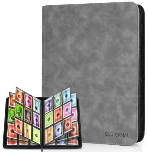 Old Canal Álbum de Cartas Coleccionista con 9 Bolsillos para 540 Cartas, Card Binder Adecuado para MTG, TCG, Compatible con Varias Tarjetas de Tamaño Estándar (Gris)