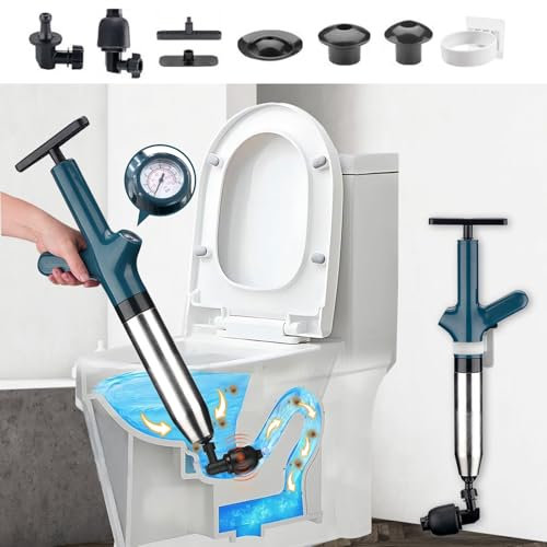 SuQurtom Hochdruck-WC-Saugglocken-Set, robustes Kolben-Set mit einem Halter und 4 austauschbaren Köpfen, WC-Entsperrer für WC, Badewanne, Dusche, Waschbecken, Bodenablauf, verstopftes Rohr (blau)