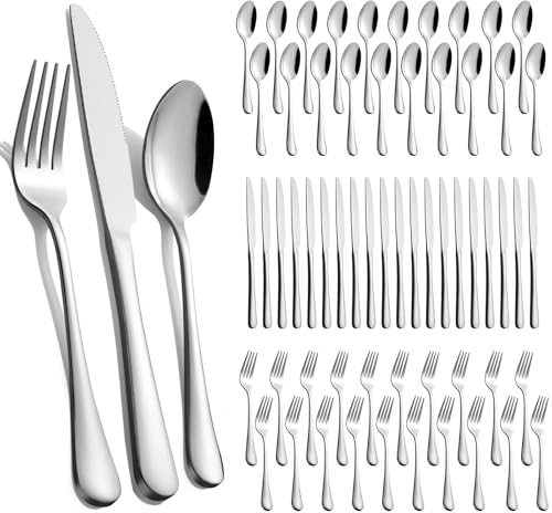 60-Piece Silverware Set for 20 - Stainless Steel Flatware Cutlery Set, Mirror Polished Flatware Set Include Forks Spoons Knives for Home Wedding Restaurant, Dishwasher Safe, Silver, 60 PCS