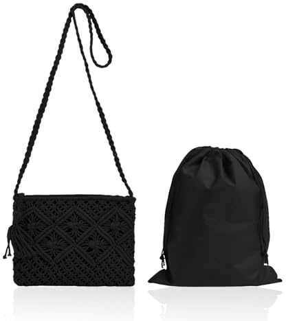 Bolso De Hombro De Algodón Con Flecos y Cordón, Tejido en Tela - Pequeño para Mujer, Estilo Verano