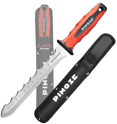 Pinoze Insulation Knife, 20.3 cm, Stainless Steel Blade Insulation Cutter with Laser Scale, Double-Sided Serrated Duct Knife Tool with Sheath for Cutting Heat Material Foam/Rockwool/Styrofoam