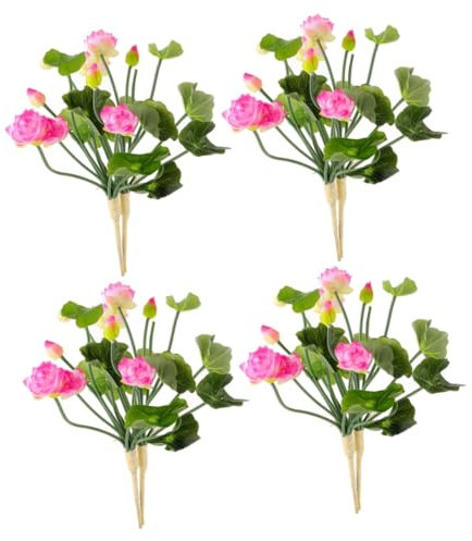 IMIKEYA 4piezas Decoración Floral Artificial De Loto De Seda para Hogar Arreglos De Flores Falsas Rosa Adorno De Sala y Oficina