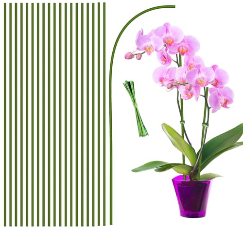HOUNANG Lot de 20 tuteurs pour plantes 40 cm, pour intérieur et extérieur, tiges flexibles en plastique vert et métal, support pour plantes, tuteur professionnel