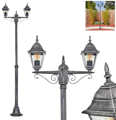 HOFSTEIN Kandelaber Naofe, Außenwegeleuchte aus Metall/Glas in Schwarz/Silber/Klar, verstellbare Wegeleuchte im Vintage/Antik/Landhaus-Design für Garten, Außenbereich, Hof, Höhe 196 cm, 2 x E27, IP44