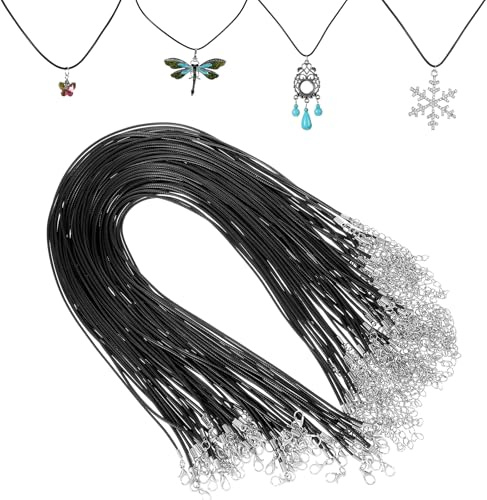 Oruola 60 Pcs Black Necklace Cord,Leather Necklace Cord with Clasp,20 In Waxed Leather Necklaces with Clasp,Necklaces Cords for Pendants DIY Bracelet Necklac Jewelry Making