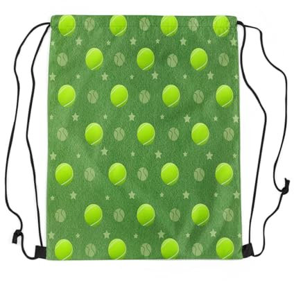 Loussiesd Tennis Turnbeutel 33x40cm Ball Sport Spiele Thema Rucksack mit Kordelzug für Gym Sportbeutel Sporttasche Gelbe Tennisschläger Sportausrüstung Große Gymsack Sportsack für Täglicher Gebrauch