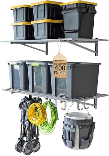 StoreYourBoard Scaffalatura per garage da parete, 2 x 4, resistente, per garage, 2 pezzi, 61 cm di profondità x 118 cm di lunghezza, in acciaio, montaggio a parete con ganci, 90,7 kg ciascuna, 181,4