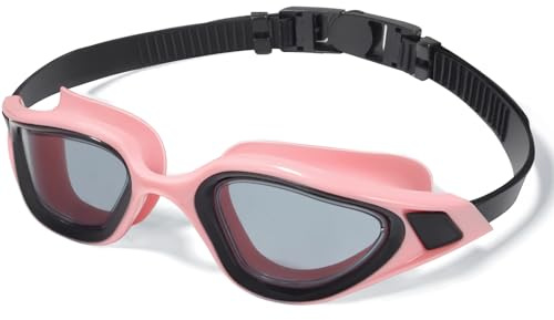 Keary Goggles Swimming Adult Swim Goggles for Men Women Swimming Youth Adults Anti-Fog Goggle Pool Open Water Glasses with Clip for Swim Waterproof UV Protection Clear Vision with Case, Black & Pink