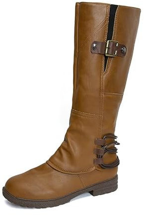 Stivali in Pelle da Donna, Stivali da Donna Impermeabili, Gambale Largo Foderato, Stivali Slip-on Autunno-Inverno con Cerniera, Stivali Lunghi Vintage con Tacco Spesso, Stivali da Motociclista da