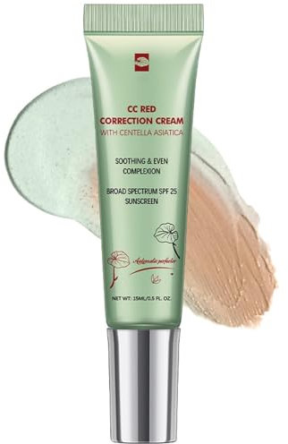 【Green Colour Corrector CC Cream with Anti-Redness Concealer】Lightweight Face Primer to Neutralise Redness & Even Skin Tone, Vegan & Cruelty-Free Formula (15ml)