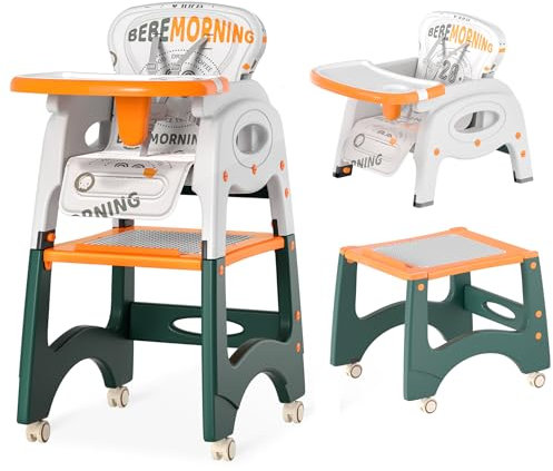 FIVMEN Hochstuhl Baby Kinderstuhl 6 in 1 Tischsitz Kleinkindstuhl Schreibtisch Verstellbare Rückenlehne und 5-Punkt-Sicherheitsgurt Mobile Kinderhochstuhl Babyhochstuhl Ab 6 Monaten