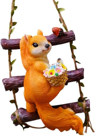 FewNvWa Gartenfigur aus Harz für Außenbereich - Wetterfeste Dekofigur für Garten, Terrasse & Zaun, Eichhörnchen