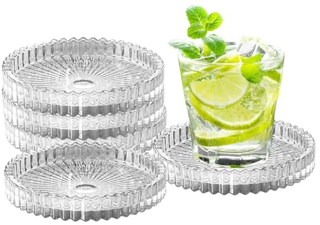 Coasters Set of 5,Clear Glass Coasters,Round Drink Coasters,4 Inches Crystal Coaster for Office,Kitchen,Bar,Dining Room,Living Room