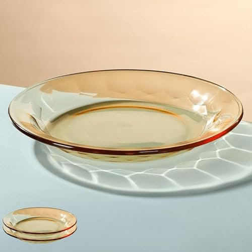 Supercap - Paquete de 2 platos llanos de cristal, plato de ensalada de vidrio transparente ámbar, vajilla para pasta, pan, aperitivos, frutas, postres y pasteles, 7.75 pulgadas (beige, 9.15inch 2pcs)