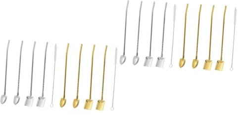 ULTECHNOVO 2juegos Cucharas Inoxidable y Para Batidos Postres y Bebidas Accesorios De Cocina Reutilizables Cepillo De Limpieza