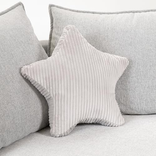 CozyKing Sternkissen Cord Silber Deko-Kissen hellgrau Breitcord Kuschelkissen Stern Öko-Tex 100 Zertifiziert und 40°C waschbar - Sternenkissen für Sofa, Wohnzimmer oder Kinder-Zimmer - 38x38x14 cm