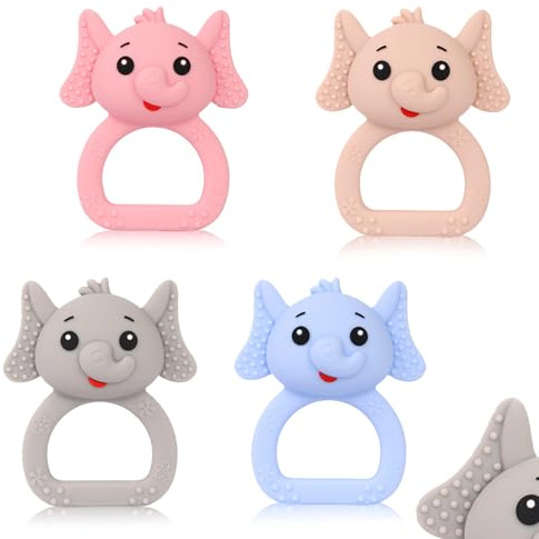 ABirdon Mordedor Bebe,4 Pack de Mordedor de Silicona con Sonajero,Juguete para la Dentición, Estimulación Sensorial y Masticación para Bebés