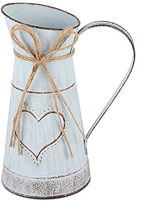 Vaso Vintage Rustico Zincato con Design Cuore & Corda – Decorazione da Tavolo o Balcone per San Valentino – Vaso di Fiori con Manico, Stile Industriale Retrò per Soggiorno, Giardino