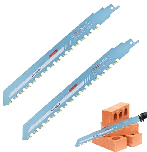 2 Stück Säbelsägeblätter, Sägeblätter Säbelsäge, Säbelsägeblatt Hartmetall, Säbelsägeblatt Stein, Professionelle Stein Sägeblätter für Porenbeton, Holz, Metall, Ziegel, Beton, Professional (10inch)
