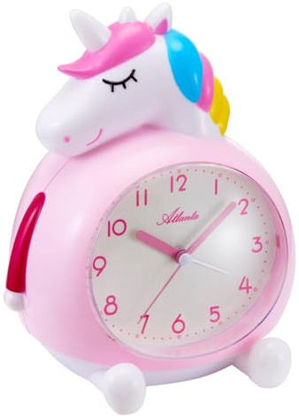 Atlanta Kinderwecker ohne Ticken mit Musik + Radiergummi Einhorn - 2163/17 Rad (Rosa)