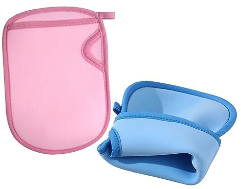 OFFIGAM 4pcs Boys and Girls Shower Gloves Body Scrubbing Mitts Soft Exfoliating Bath Gloves Skin-friendly Bathing Tool for Gentle Cleanse, Blue Pink, Suitable for Daily Shower Bath