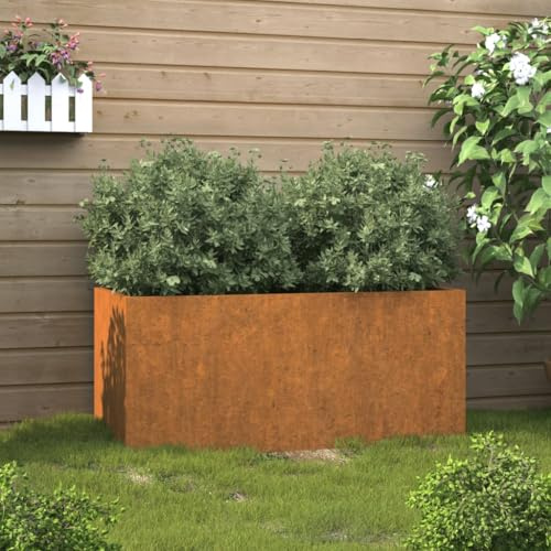 HaoChrymec Jardinera de Acero Corten con Diseño Robusto, Resistente a la Corrosión, Ideal para Huerto Urbano, Jardineras de Balcón, Macetas para Exterior, 62x40x39 cm