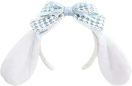 ELIHANA Mignons Bandeaux Oreilles de Lapin Set avec Queue, Serre-tête en Peluche avec Nœud en Dentelle, Serre-tête Mignons Fourrure, Accessoire de Costume pour Fêtes de Pâques, Halloween, Cosplay (B)