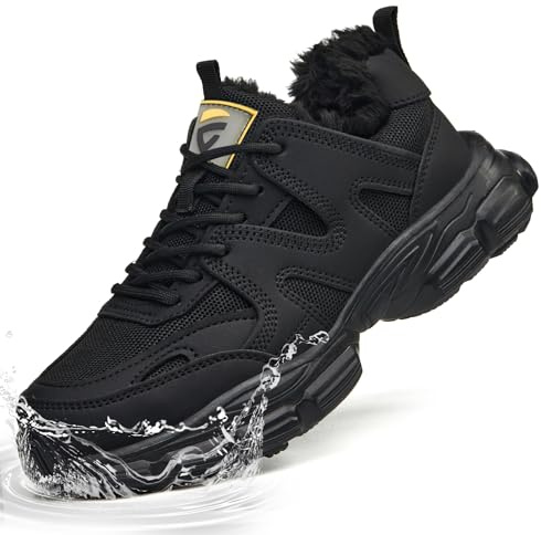 KOIFISH Zapatos de Seguridad Mujer Invierno Impermeable Zapatillas de Trabajo con Punta de Acero Antideslizantes Comodos Calzado Seguridad con Forro Térmico Negro 39