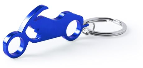 Llavero Abrebotellas de Aluminio, Diseño de moto, Azul