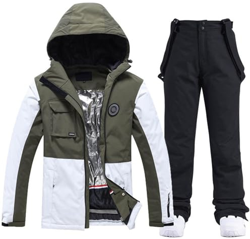 MaNMaNing Completo sci unisex uomo donna giacca e pantaloni imbottiti termici colorblock outdoor inverno neve tessuto impermeabile traspirante Tuta donna sportiva