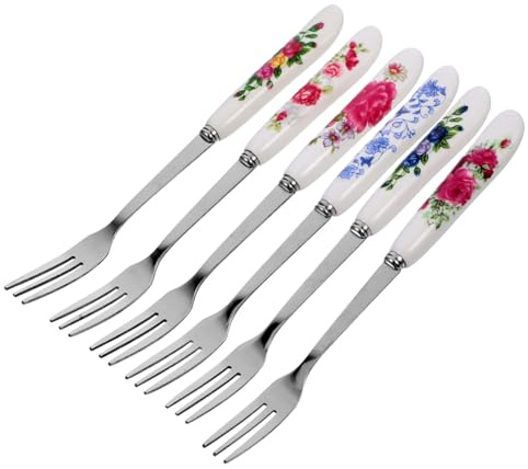 Fourchette à Dessert 6 Pièces en Acier Inoxydable Poignée Céramique | Format Compact, Finition Élégante, Nettoyage Facile, Lot de Six Pièces pour Service Quotidien