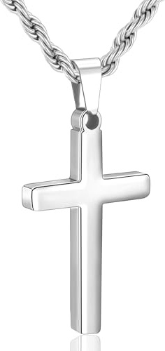 Rajputana Stainless Steel Cross Necklace Men Boys Gold/Silver/Black Twisted Rope Chain Cross Pendant Rustproof Necklace for Men Christian Baptism Father's Day Easter Gifts for Boys Jewellery