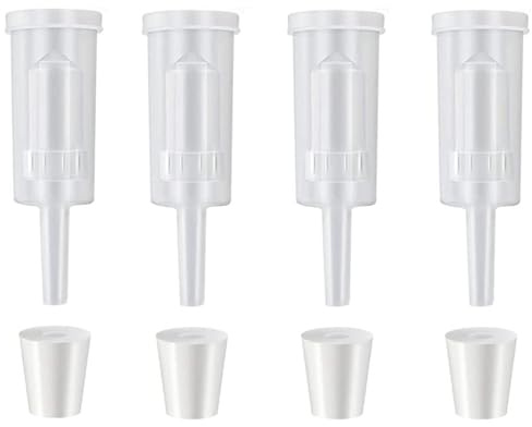 Ncheli Kit di 4 Valvole Airlock per Fermentazione, Smontabili 3 Pezzi + Tappi Silicona Universali, Blocco Gas Ermetico per Vino Casalingo, Birra Artigianale, Vasetti Mason e Cibi Fermentati