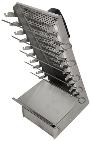 Barbecue Griglia Cuoci Arrosticini Salsicce Spiedini Carne Pesce Innovativo Sistema Verticale su Fornello Gas Casa/Campeggio in Acciaio Inox Grill Dietetico 30x15x12cm Made in Italy Alta Qualità