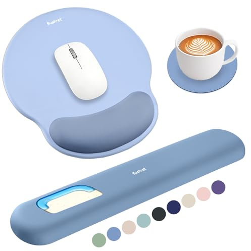 Sushret Mauspad & Tastatur Handballenauflage Set, Memory-Schaum + Gelkissen | 3-in-1 Ergonomisches Handgelenkstützen-Set, rutschfest & Slow-Rebound, Mousepad mit Handauflage, Büro & Gaming，Himmelblau