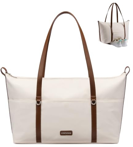 LOVEVOOK Sportväska dam liten gymväska dam sportväskor resväska med skofack och våtfack, simväska handbagage väska för sport resor weekendar, vattentät resa duffle bags, Beige, M, Klassisk